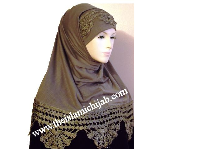 Grey Nice Crochet 2 Piece Hijab 5